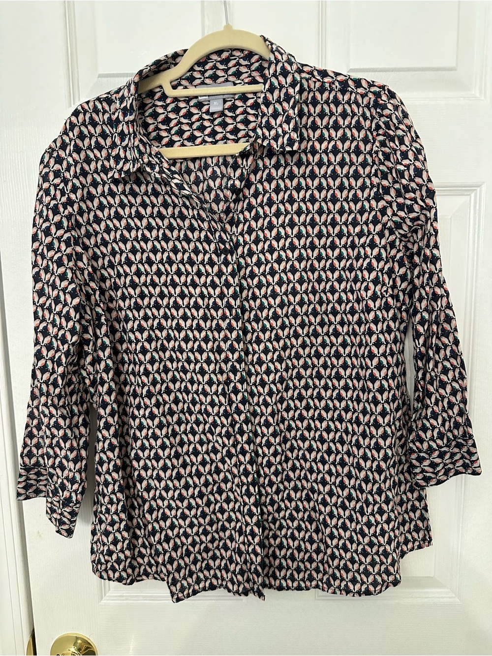 jcpenney Black and Pink Geometric Button-Front Blouse
